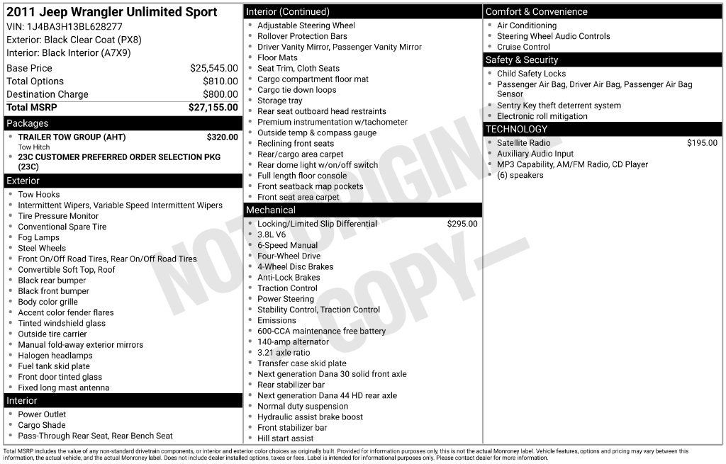 Used 2011 Jeep Wrangler Unlimited Sport w/ Trailer Tow Group AWD/4WD image 42