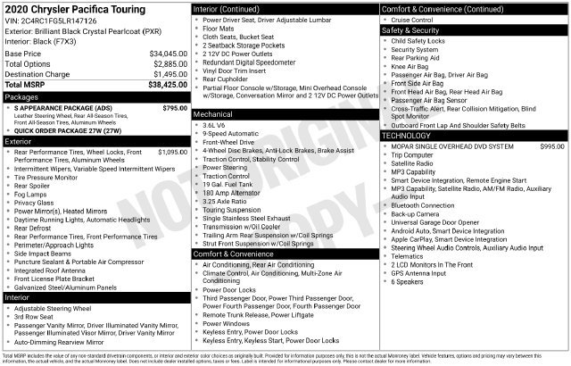 Used 2020 Chrysler Pacifica Touring w/ S Appearance Package FWD image 5