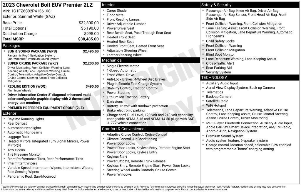 Used 2023 Chevrolet Bolt EUV Premier w/ Sun & Sound Package FWD image 3