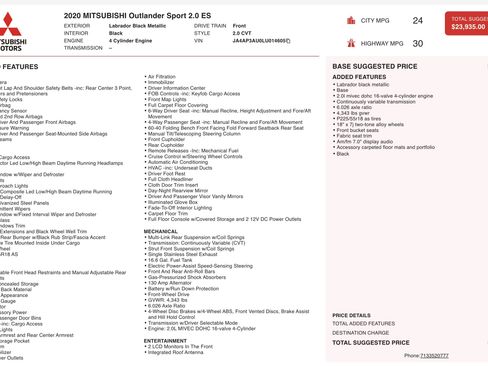 Used 2020 Mitsubishi Outlander Sport ES image 2