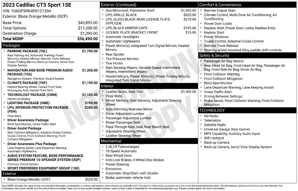 Used 2023 Cadillac CT5 Sport w/ Parking Package RWD image 1