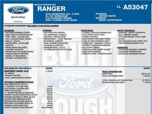 Used 2020 Ford Ranger XL w/ Equipment Group 101A Mid RWD image 1