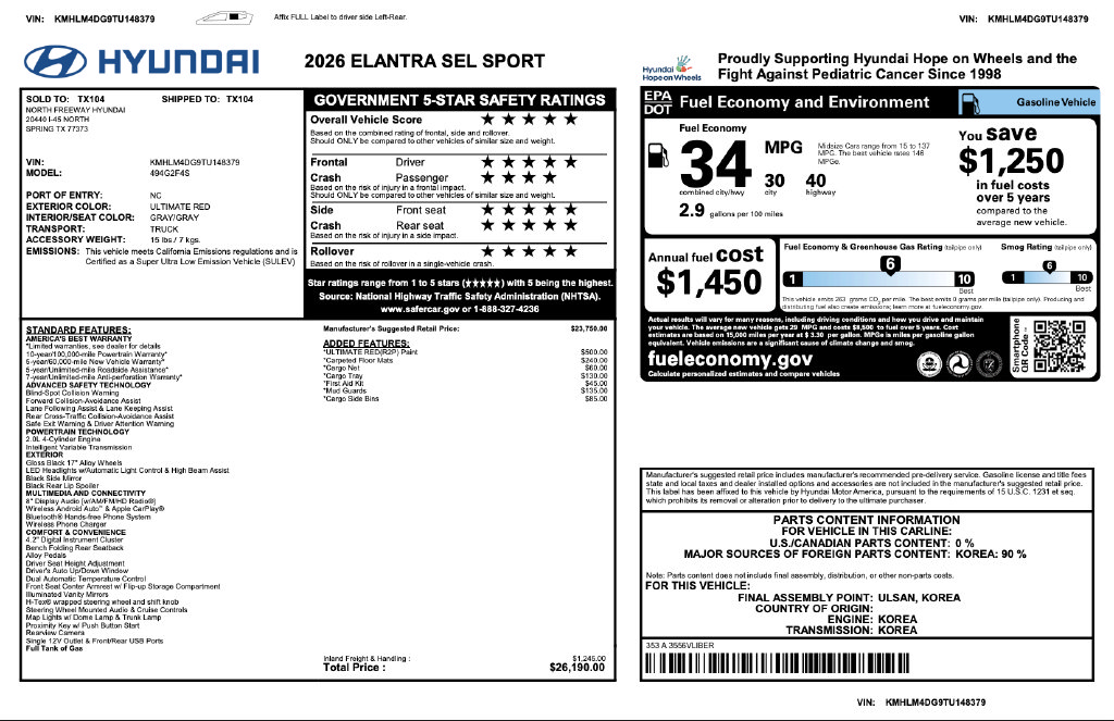 Certified 2026 Hyundai Elantra Sport FWD image 3