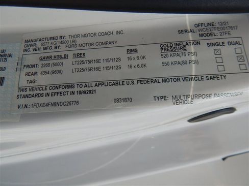 Used 2022 Ford E-450 and Econoline 450 Super Duty w/ Motorhome Prep Package image 20