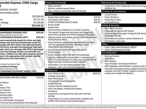 Used 2020 Chevrolet Express 2500 w/ Driver Convenience Package RWD image 4