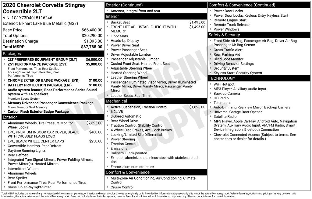 Used 2020 Chevrolet Corvette Stingray Preferred Conv w/ 2LT Preferred Equipment Group RWD image 5