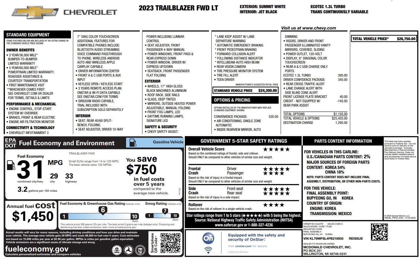 Used 2023 Chevrolet TrailBlazer LT w/ Convenience Package FWD image 2