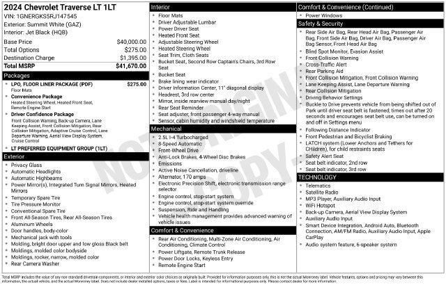 Certified 2024 Chevrolet Traverse LT w/ LPO, Floor Liner Package FWD image 36