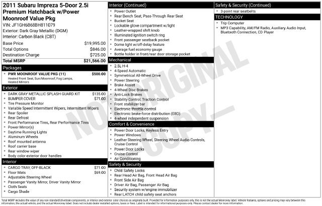 Used 2011 Subaru Impreza 2.5i Premium w/ PWR Moonroof Value Pkg AWD/4WD image 36