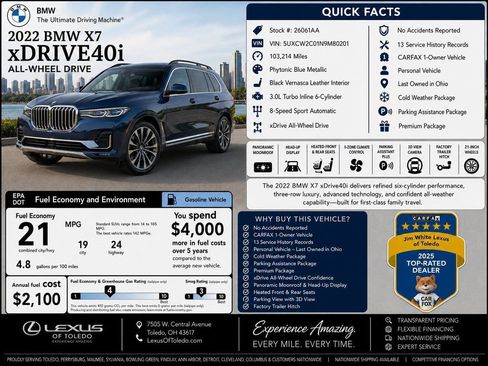 Used 2022 BMW X7 xDrive40i w/ Premium Package AWD/4WD image 3