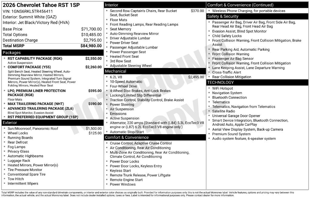 New 2026 Chevrolet Tahoe RST w/ RST Capability Package AWD/4WD image 5