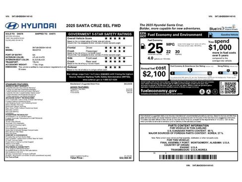Used 2025 Hyundai Santa Cruz SEL FWD image 2