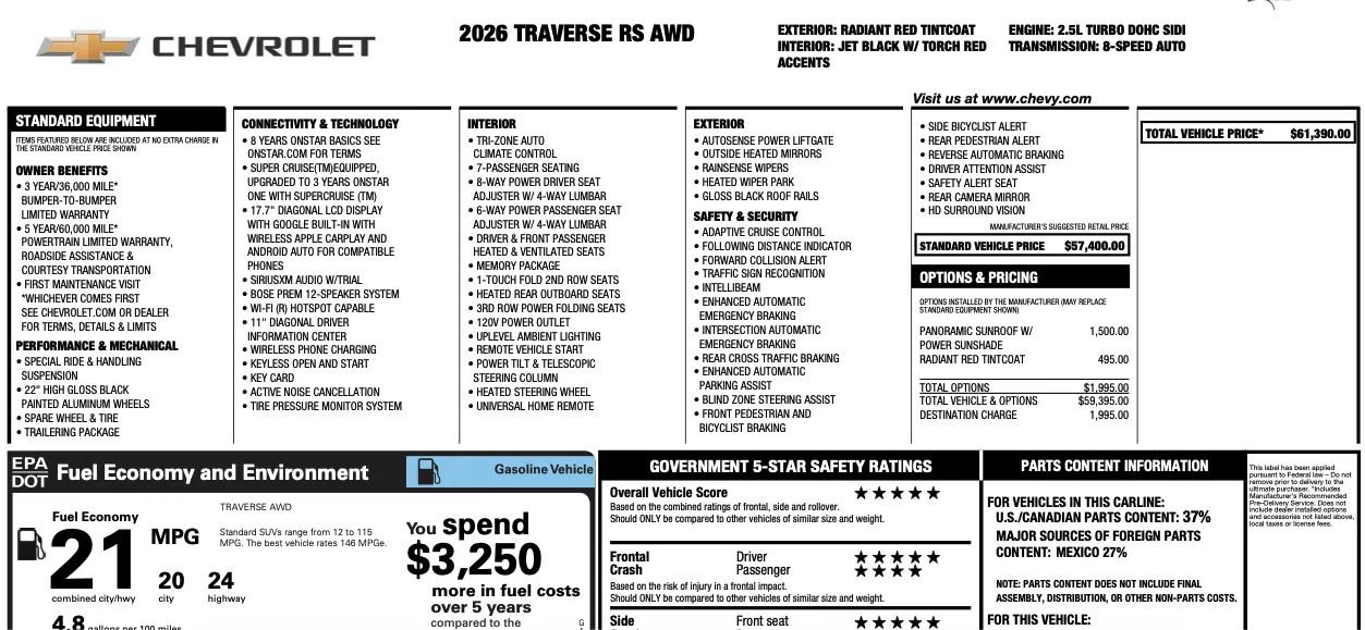 Used 2026 Chevrolet Traverse RS AWD/4WD image 2