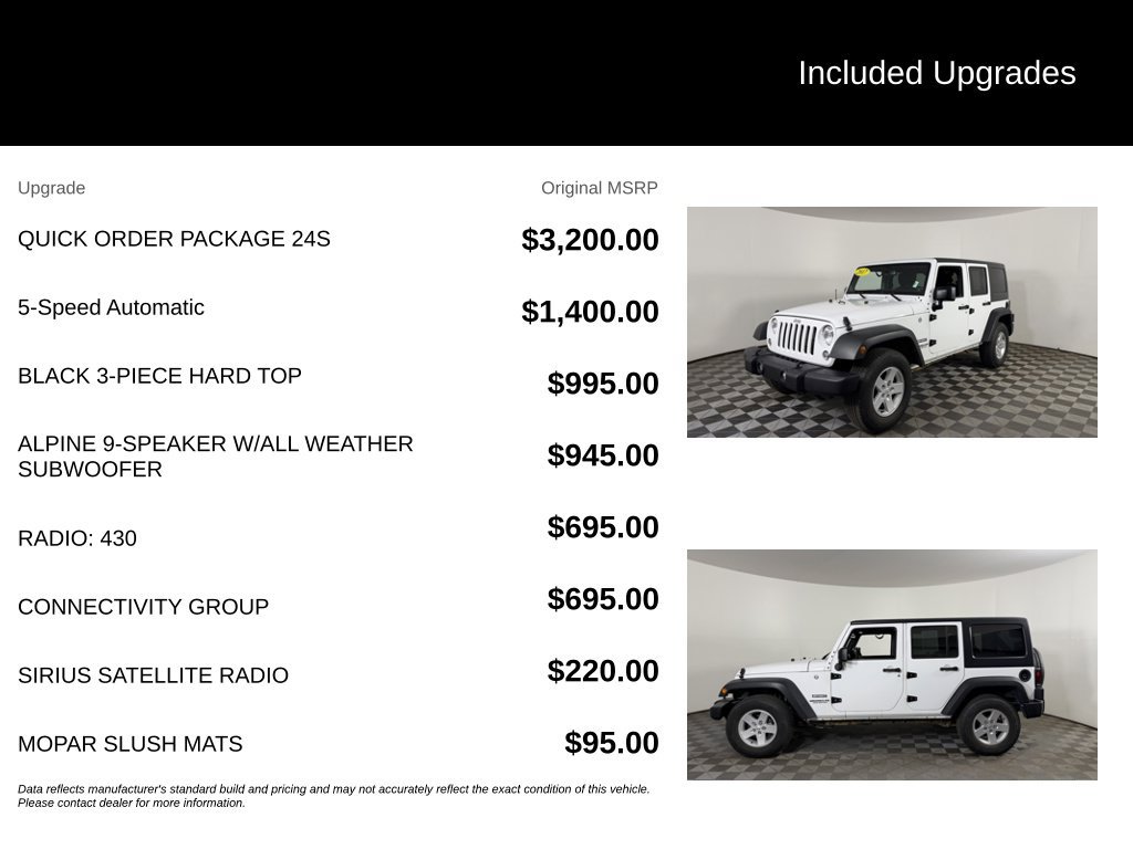 Used 2017 Jeep Wrangler Unlimited Sport w/ Quick Order Package 24S AWD/4WD image 6