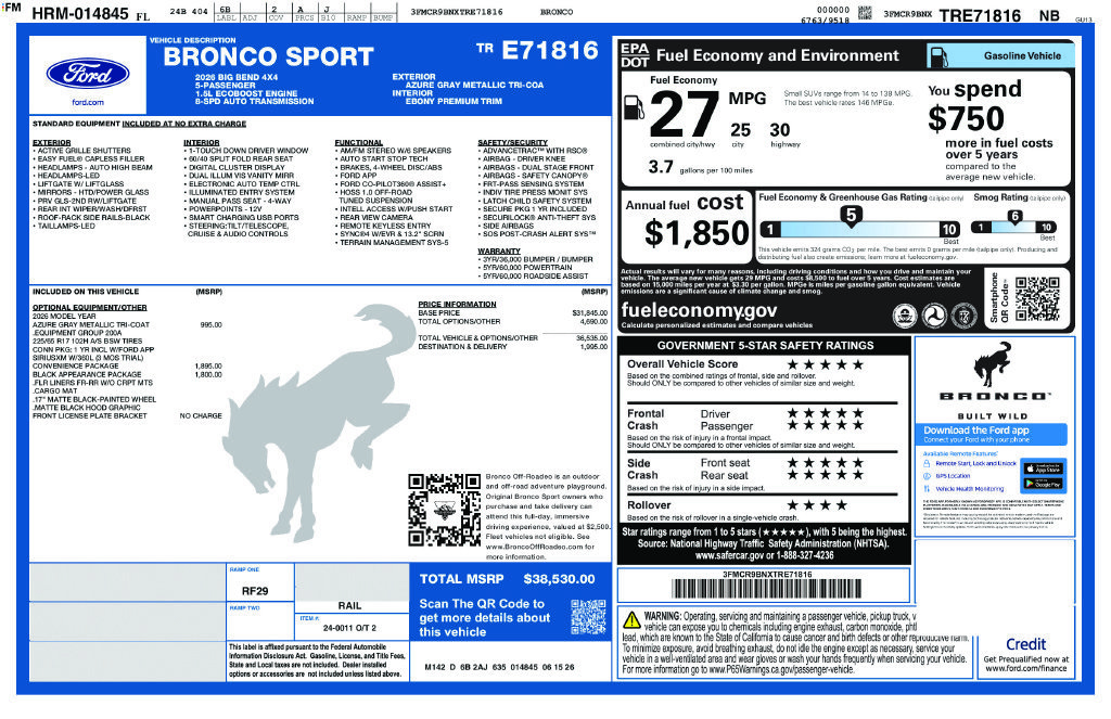 New 2026 Ford Bronco Sport Big Bend w/ Convenience Package AWD/4WD image 10