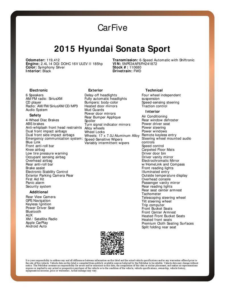 Used 2015 Hyundai Sonata Sport w/ Option Group 03 FWD image 29