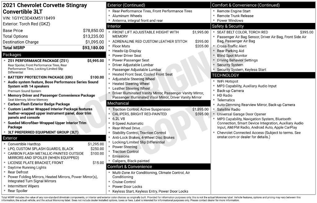 Used 2021 Chevrolet Corvette Stingray Premium Conv w/ Z51 Performance Package RWD image 2