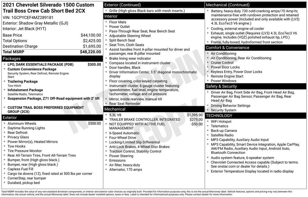Used 2021 Chevrolet Silverado 1500 Custom Trail Boss w/ LPO, Dark Essentials Package AWD/4WD image 6