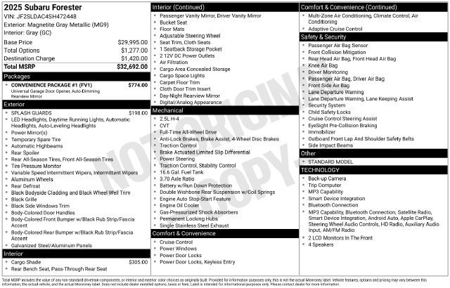 Used 2025 Subaru Forester w/ Convenience Package #1 AWD/4WD image 2