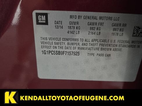 Used 2015 Chevrolet Cruze LT w/ Sun And Sound Package FWD image 10