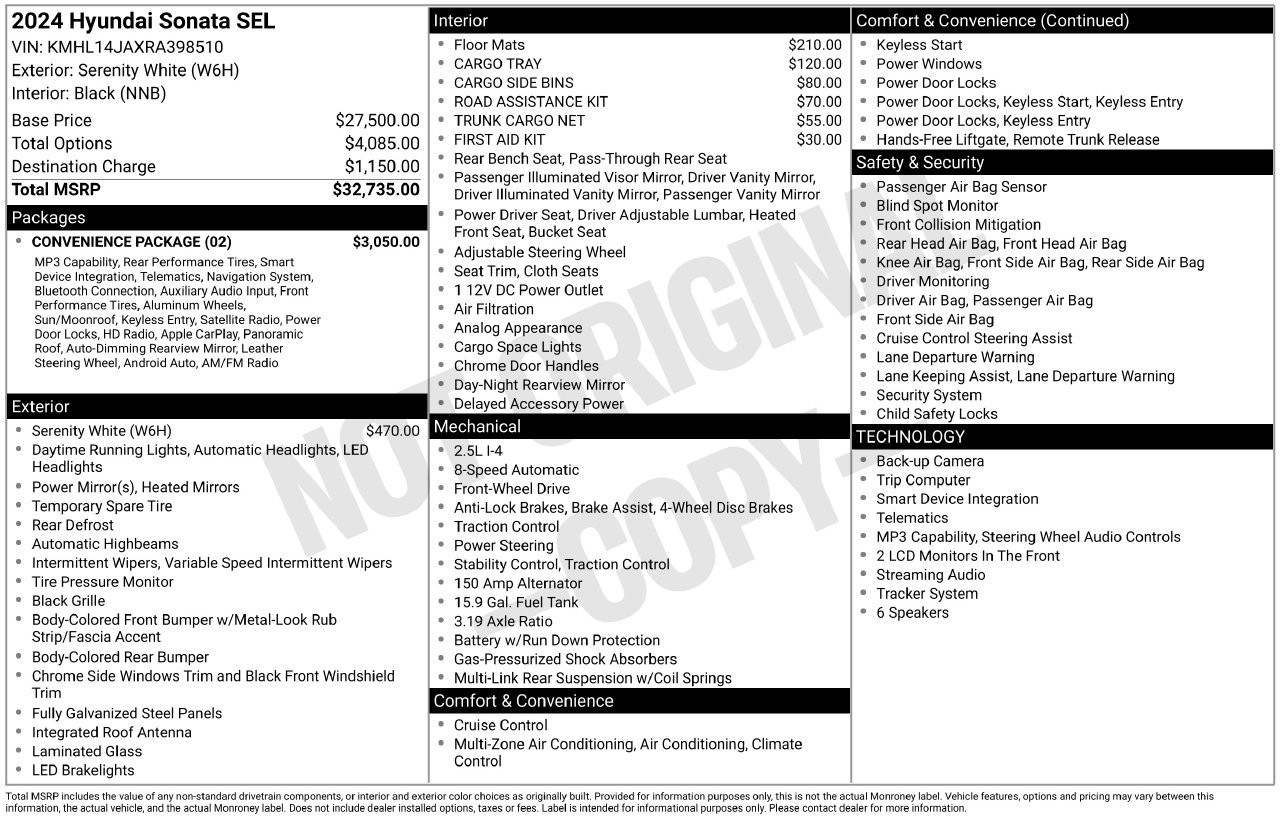 Used 2024 Hyundai Sonata SEL w/ Convenience Package FWD image 5