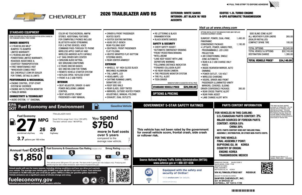 Used 2026 Chevrolet TrailBlazer RS w/ Convenience Package AWD/4WD image 50