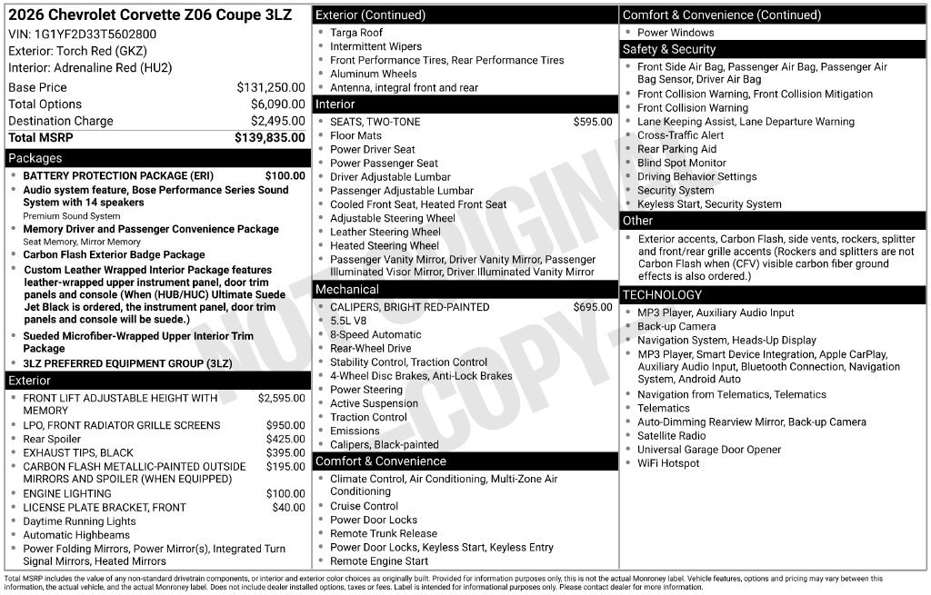 Used 2026 Chevrolet Corvette Z06 w/ Battery Protection Package RWD image 3