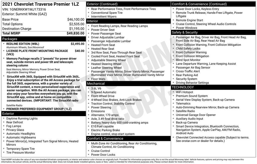 Used 2021 Chevrolet Traverse Premier w/ Redline Edition FWD image 26