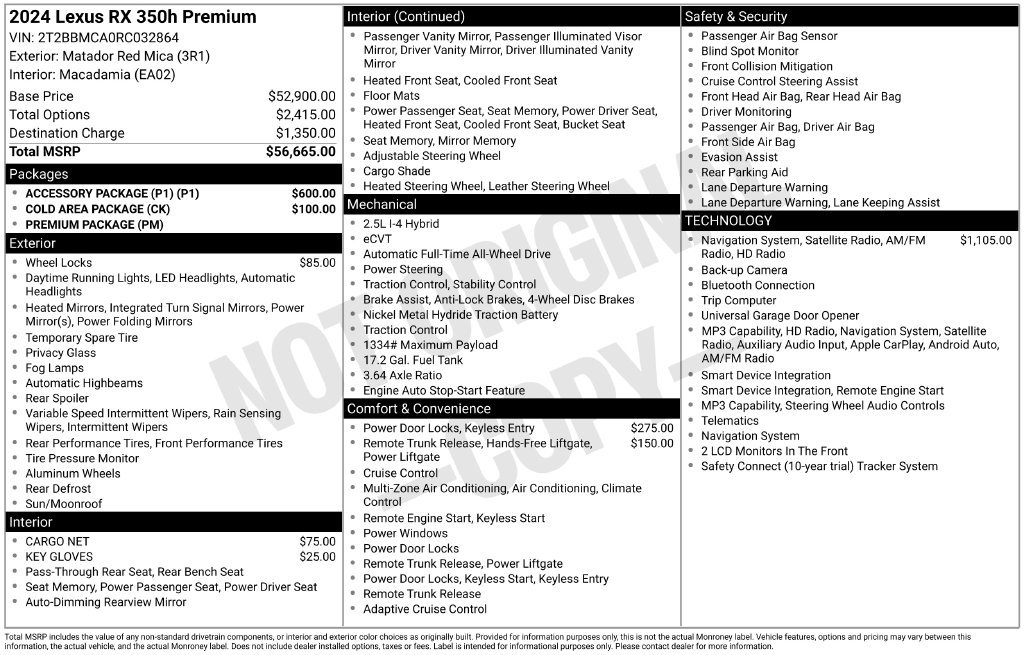 Used 2024 Lexus RX 350h w/ Accessory Package (P1) AWD/4WD image 55