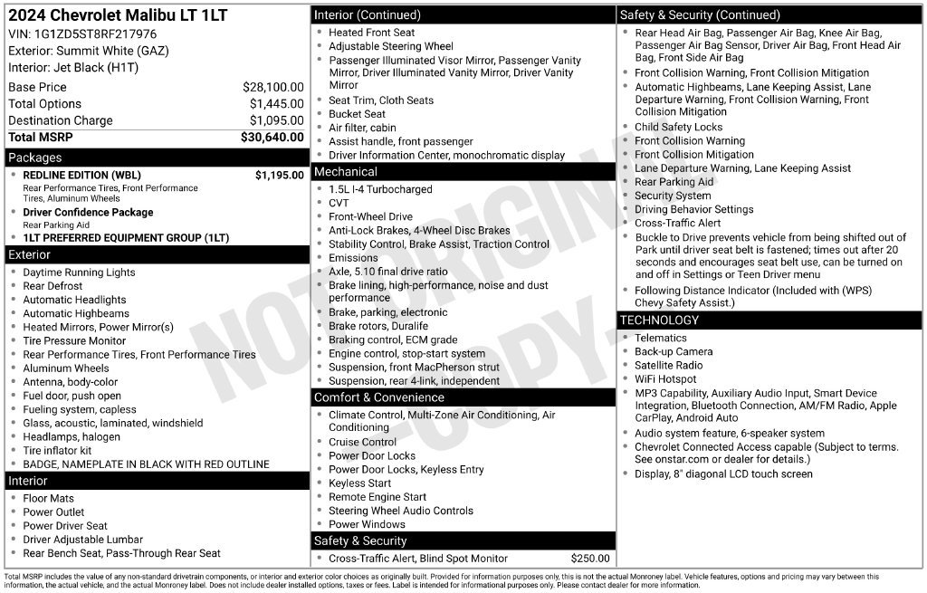 Used 2024 Chevrolet Malibu LT w/ Redline Edition FWD image 10