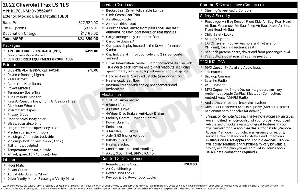 Used 2022 Chevrolet Trax LS w/ Tint and Cruise Package AWD/4WD image 2