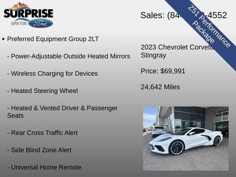 Used 2023 Chevrolet Corvette Stingray Preferred Cpe w/ Z51 Performance Package RWD image 14
