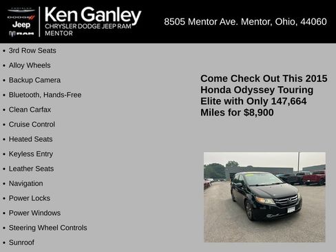Used 2015 Honda Odyssey Touring Elite image 5