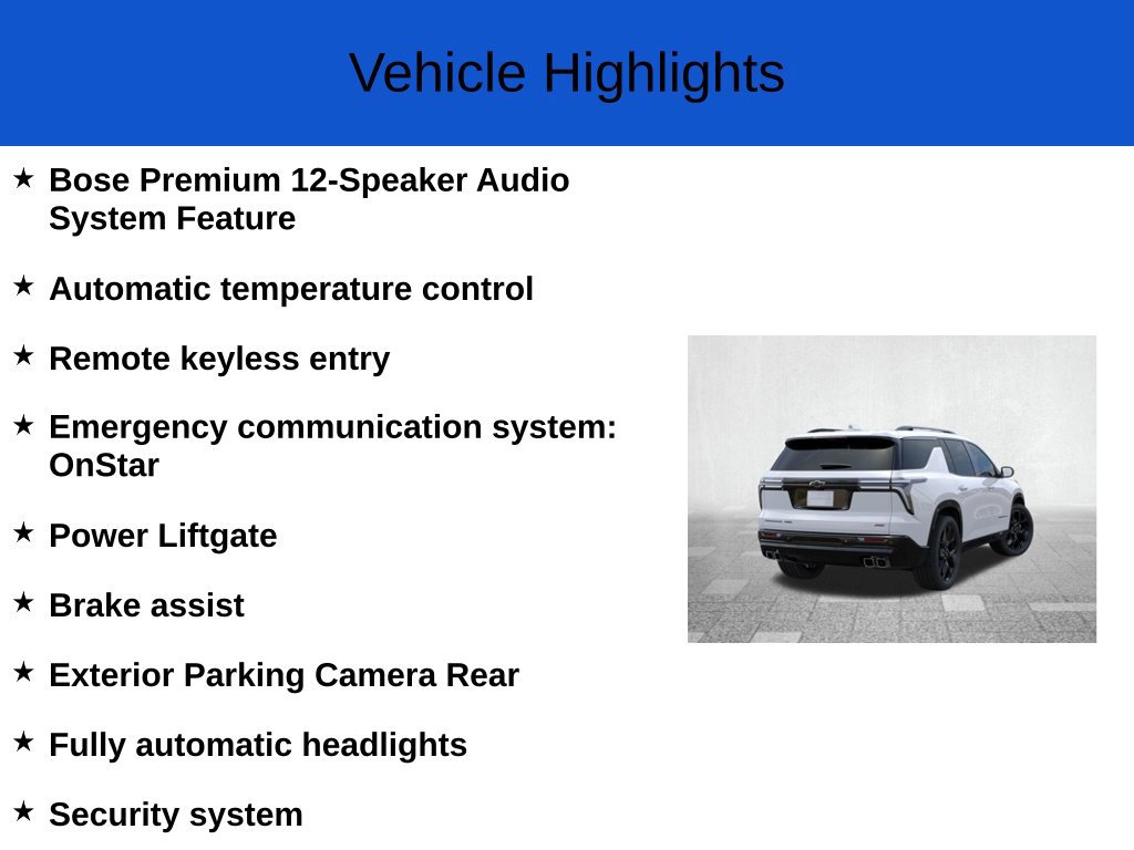 New 2026 Chevrolet Traverse RS w/ LPO, Floor Liner Package AWD/4WD image 3