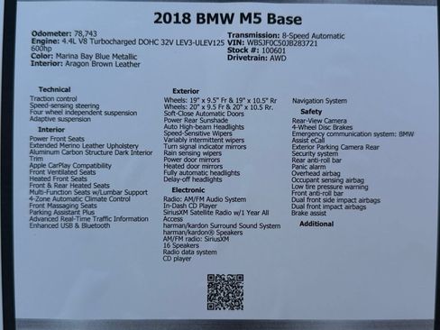 Used 2018 BMW M5 w/ Executive Package AWD/4WD image 45