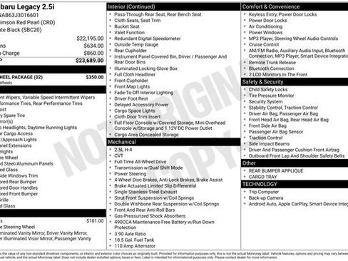 Used 2018 Subaru Legacy 2.5i w/ Alloy Wheel Package image 24