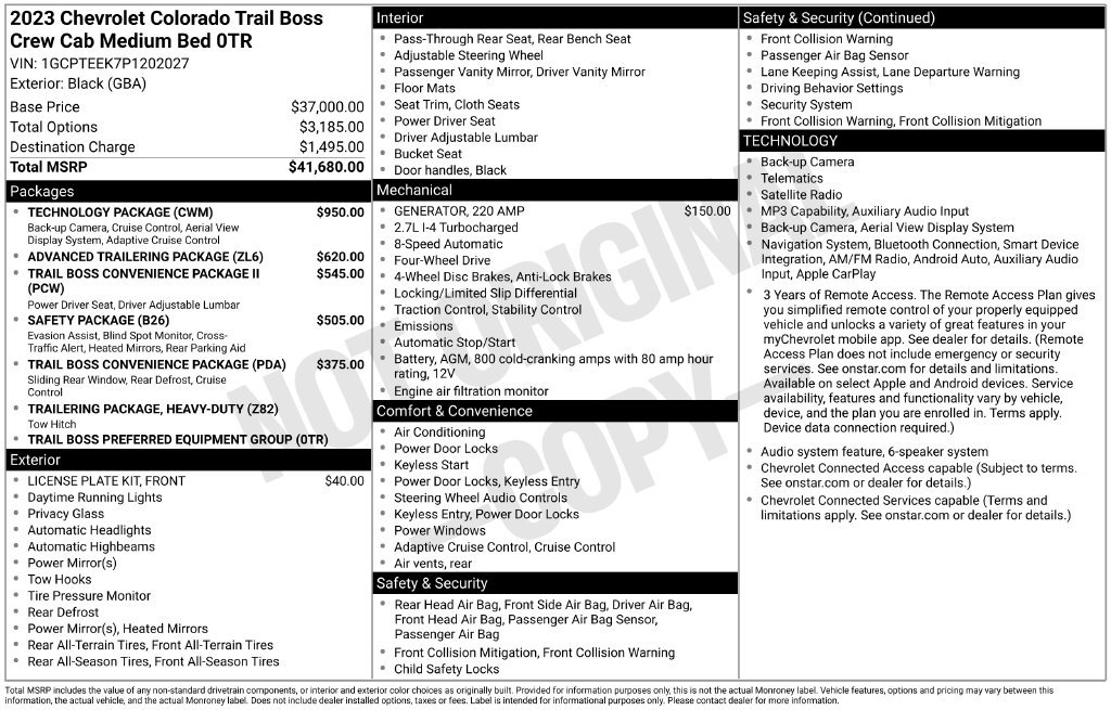 Used 2023 Chevrolet Colorado Trail Boss w/ Technology Package AWD/4WD image 13