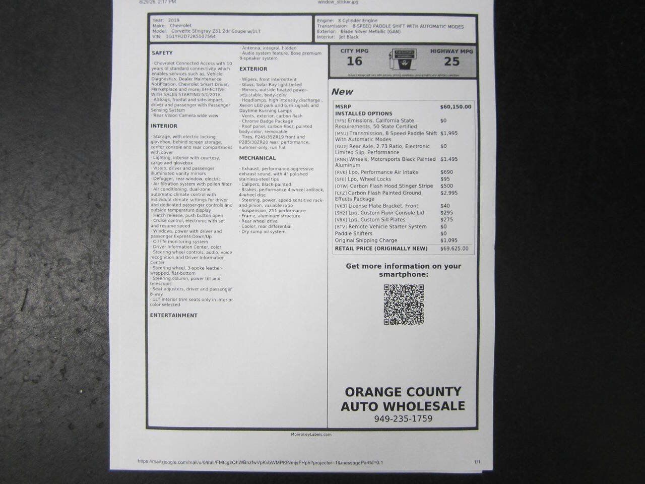 Used 2019 Chevrolet Corvette Stingray Coupe RWD image 39