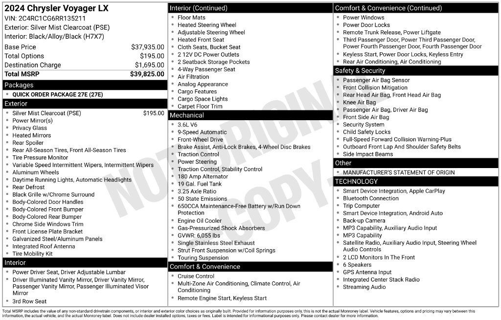 Used 2024 Chrysler Voyager LX FWD image 15