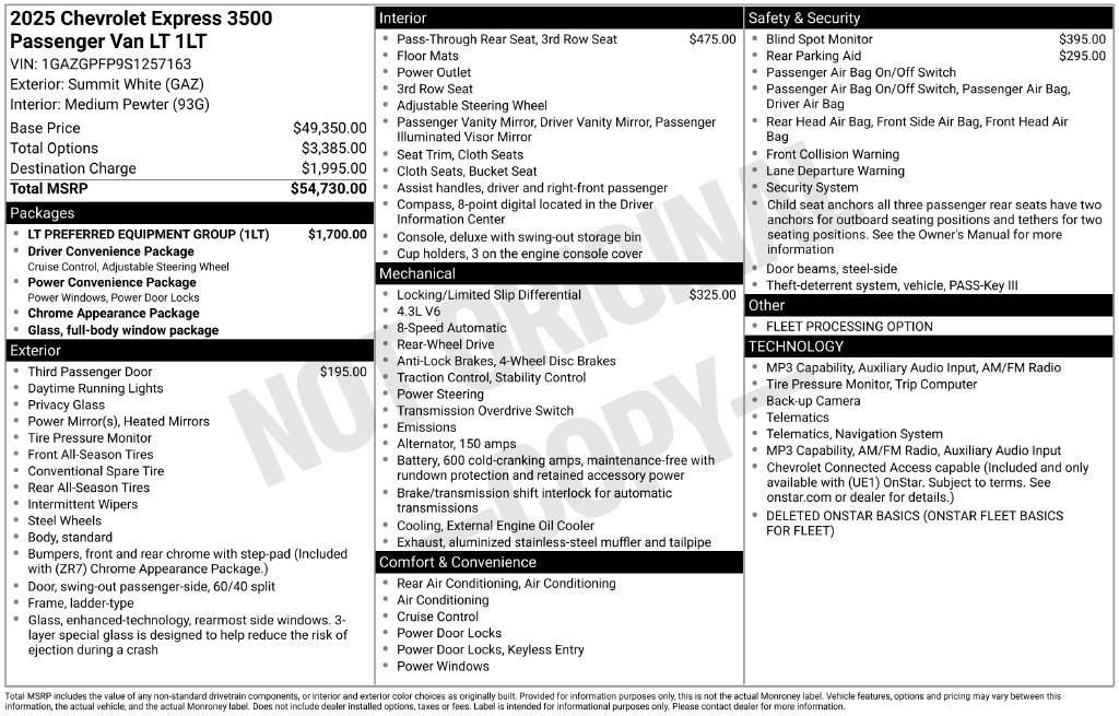 Used 2025 Chevrolet Express 3500 LT w/ LT Preferred Equipment Group RWD image 1