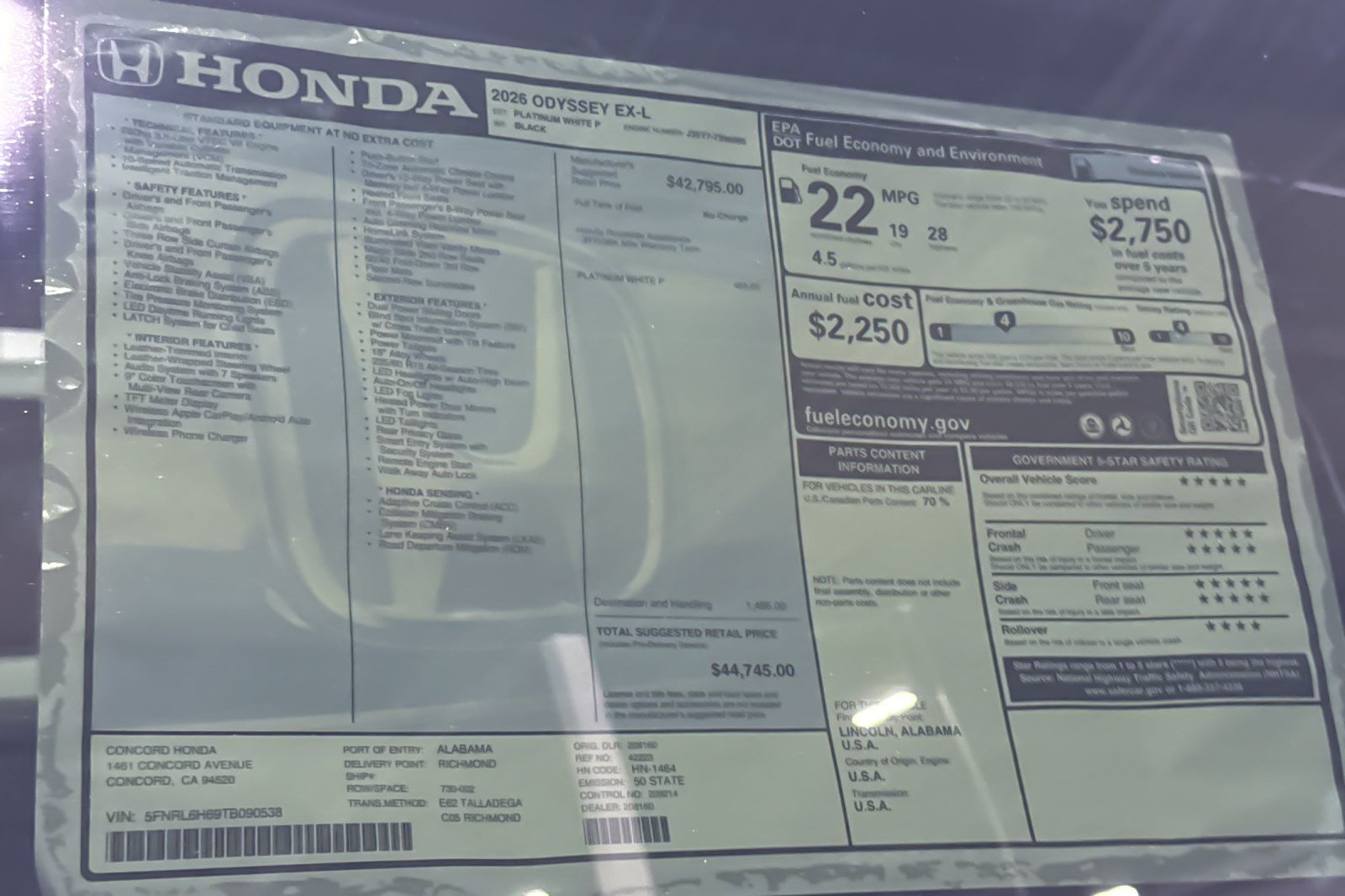 New 2026 Honda Odyssey EX-L image 33