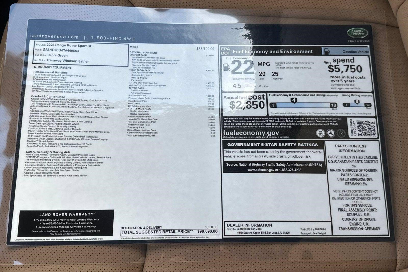 New 2026 Land Rover Range Rover Sport SE AWD/4WD image 30