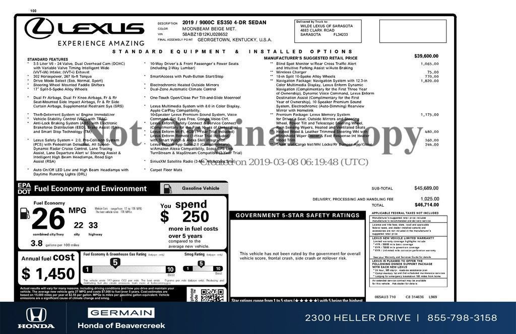 Used 2019 Lexus ES 350 w/ Premium Package FWD image 31