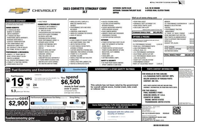 Used 2023 Chevrolet Corvette Stingray Premium Conv w/ Z51 Performance Package RWD image 5