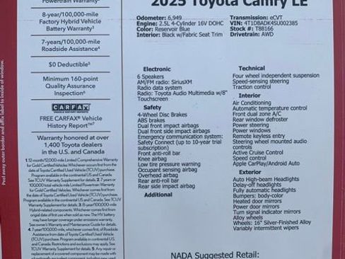 Certified 2025 Toyota Camry LE image 39