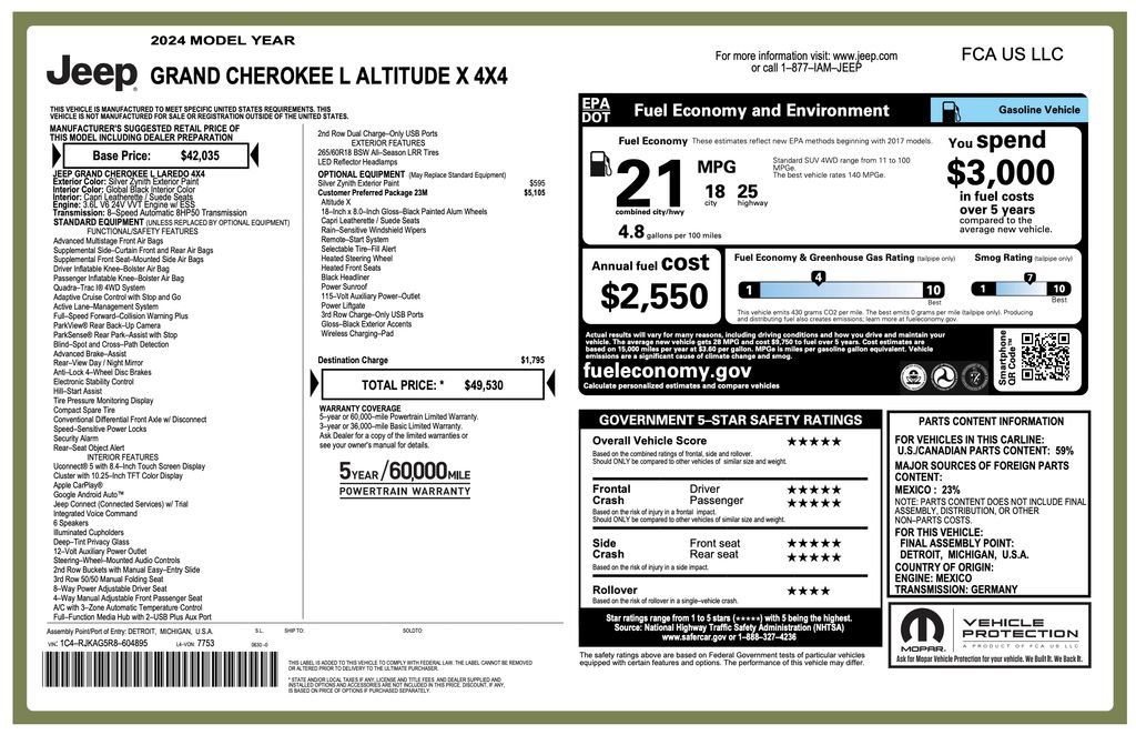Certified 2024 Jeep Grand Cherokee L Altitude AWD/4WD image 7