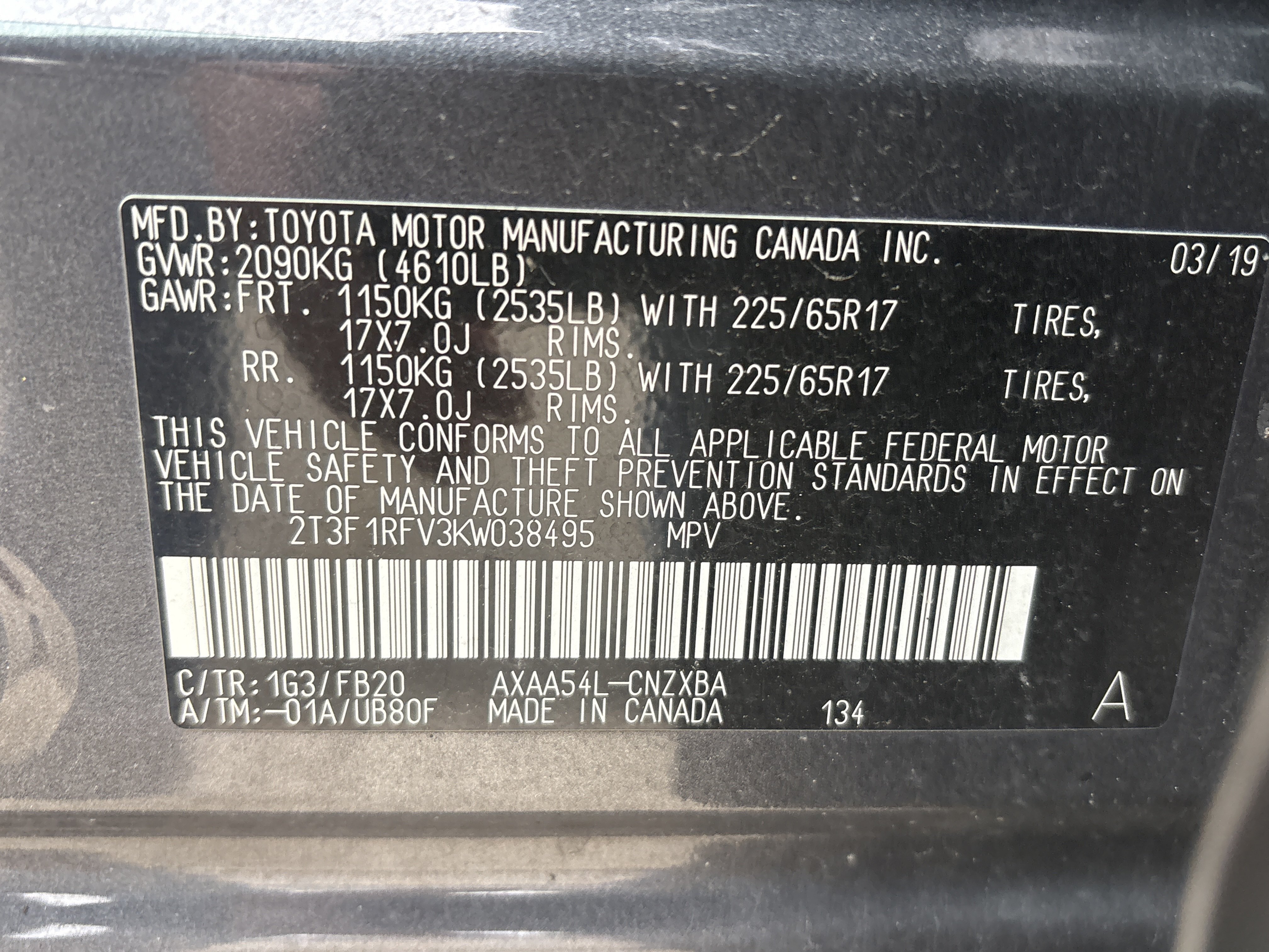 Used 2019 Toyota RAV4 LE w/ All Weather Liner Package AWD/4WD image 5