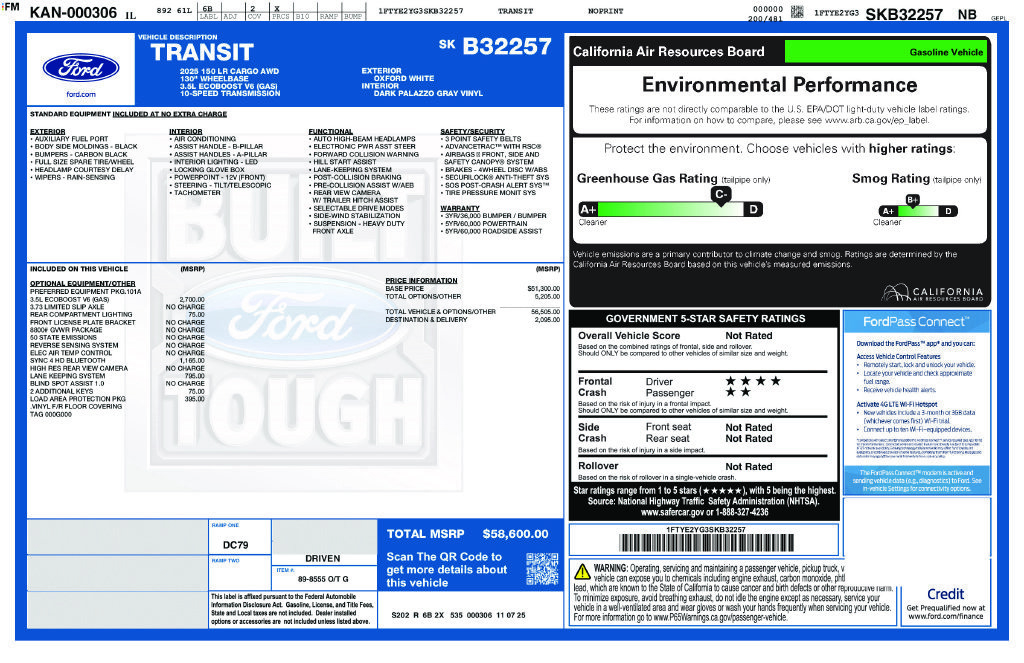 Used 2025 Ford Transit 150 Low Roof AWD w/ Load Area Protection Package image 2