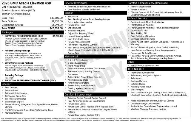 Used 2026 GMC Acadia Elevation w/ Elevation Premium Package FWD image 6
