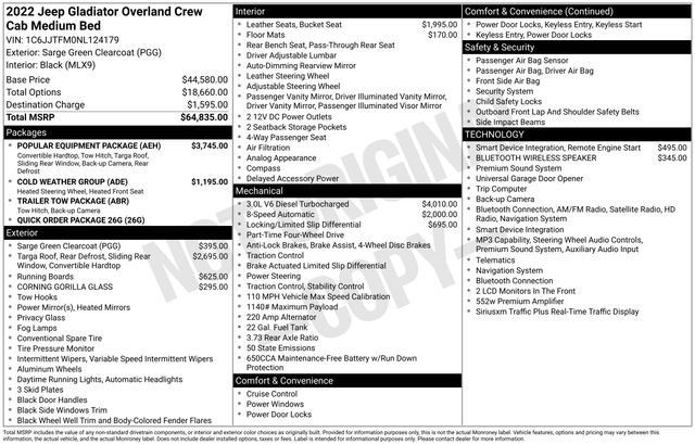 Used 2022 Jeep Gladiator Overland w/ Popular Equipment Package AWD/4WD image 32